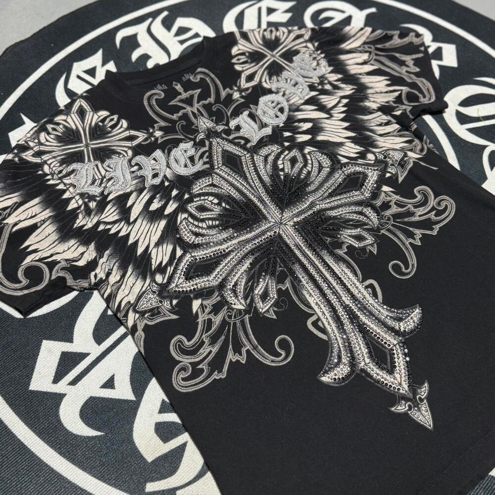 Black Xzavier Cross and Wings Graphic Tee Shirt